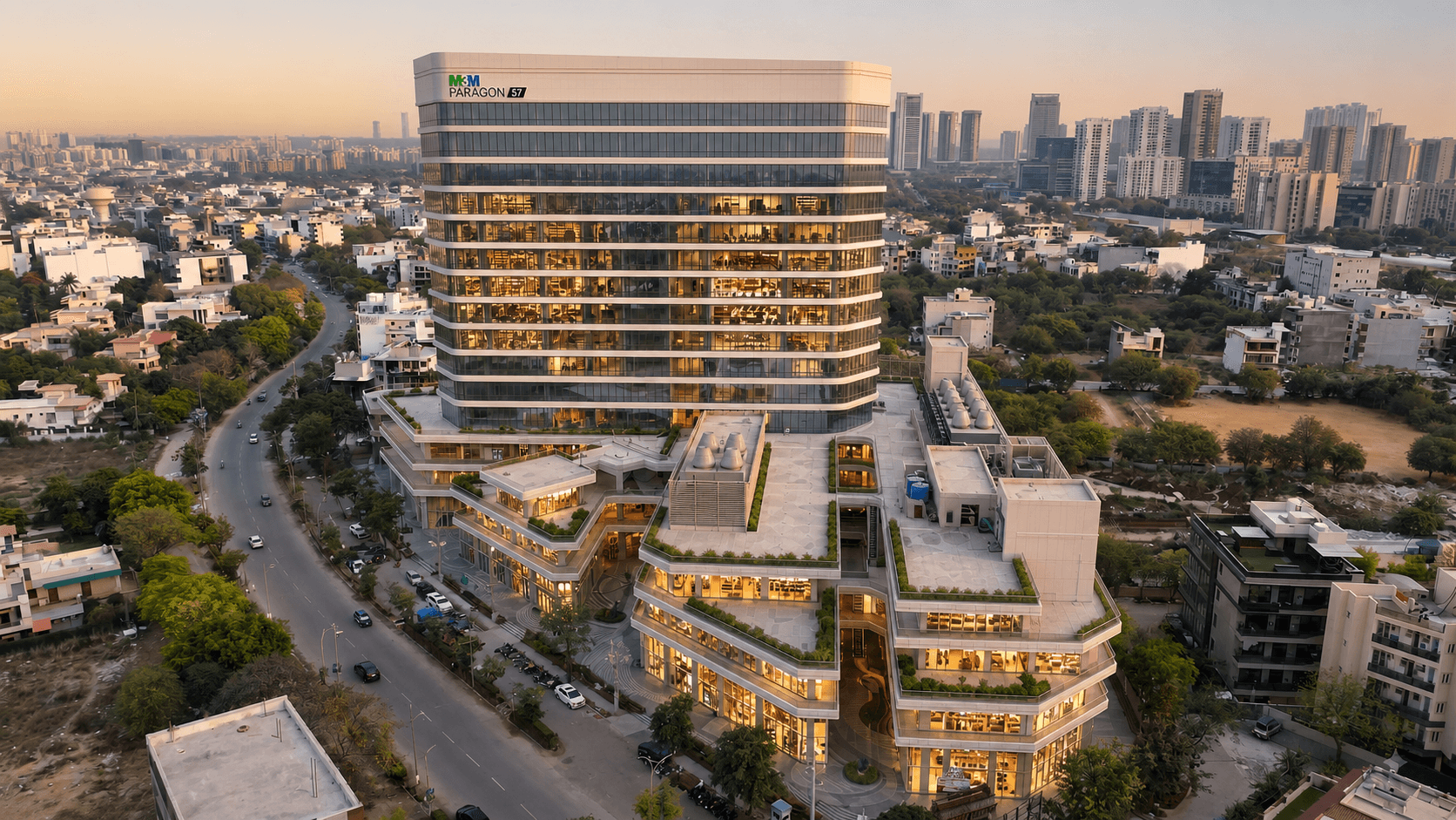 M3M Paragon 57 Sector 57 Gurugram aerial dusk westside