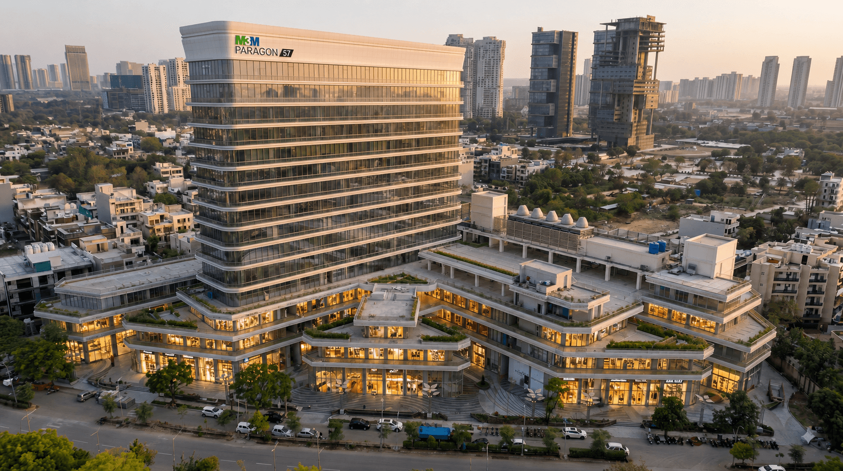 M3M Paragon 57, aerial view at dusk